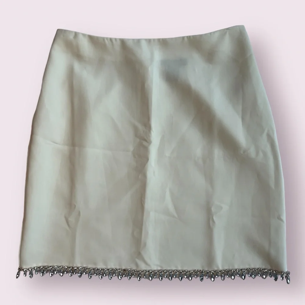 Sincerely Jules Ivory White Rhinestone Fringe Mini Skirt Medium